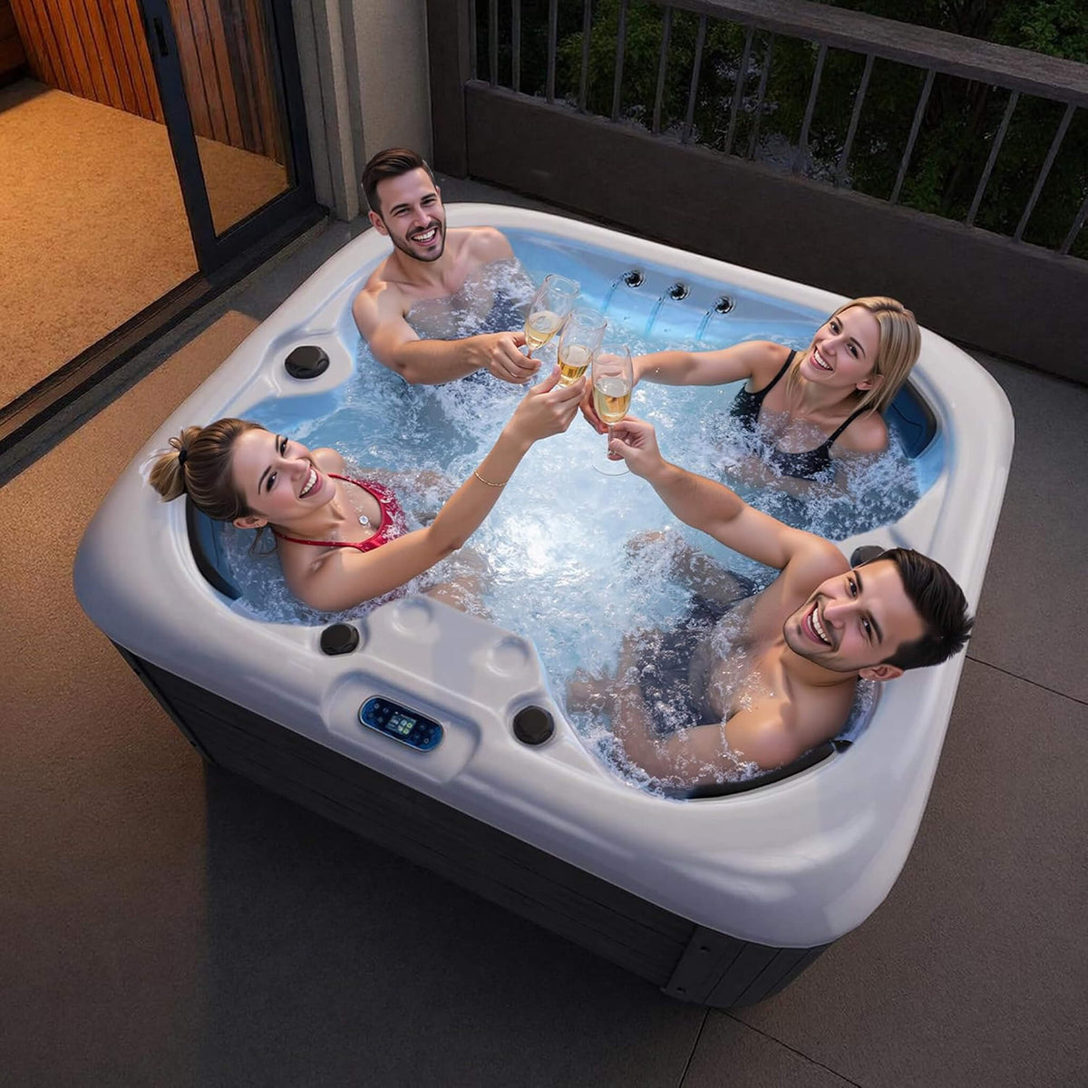 Premium 4-Person Outdoor Hot Tub with 23 Stainless Steel Jets