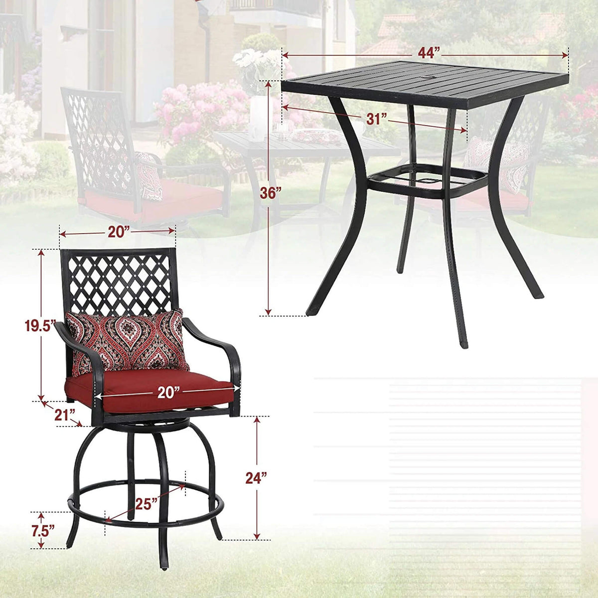 Premium 6-Piece Bar Patio Furniture Set With Umbrella, Swivel Chairs, And Cushions (SAK90375)