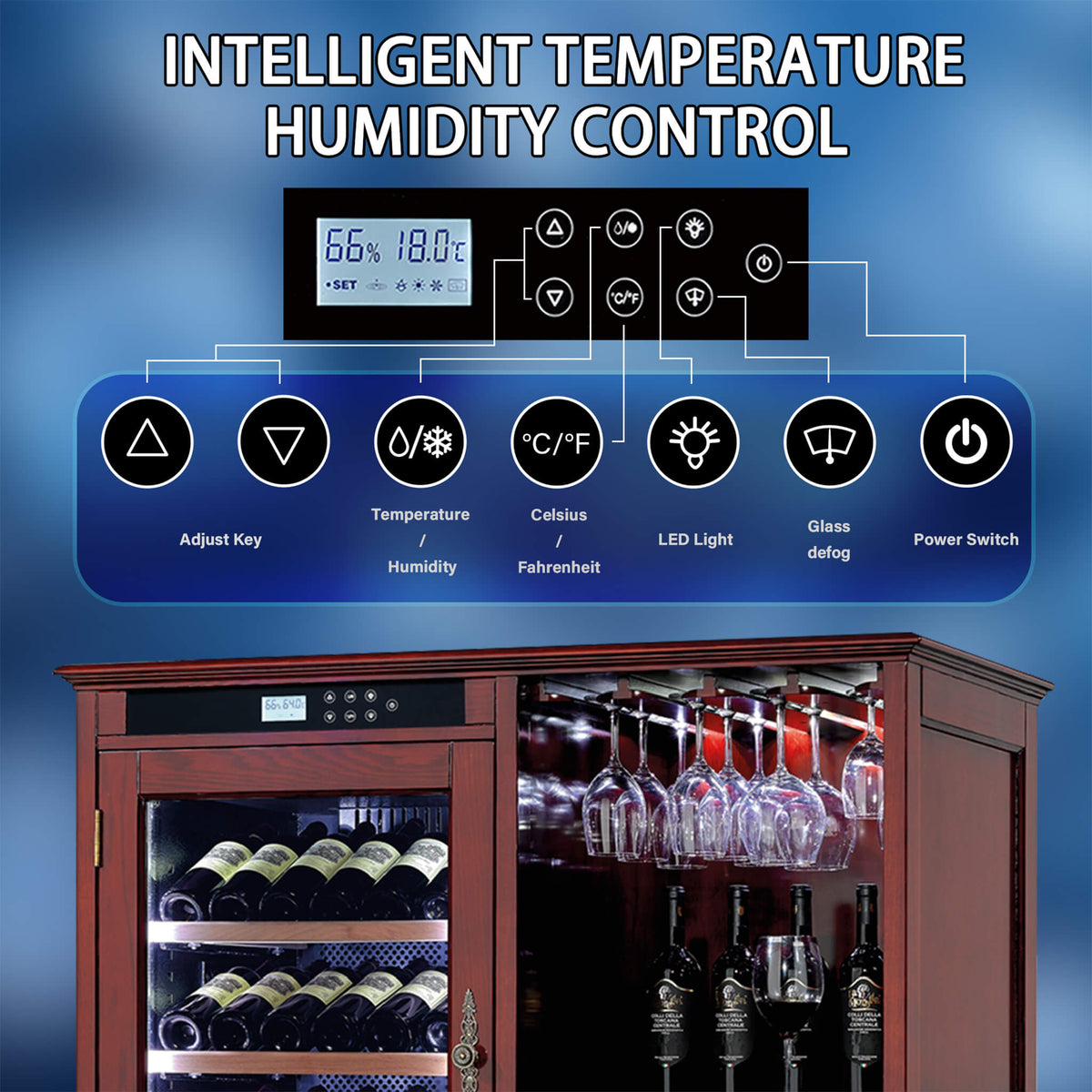 69-Bottle Wooden Wine Cooler Cabinet With Built-In Storage (SAK17539)