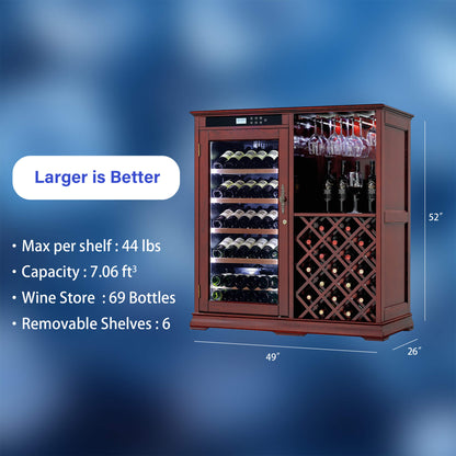 69-Bottle Wooden Wine Cooler Cabinet With Built-In Storage (SAK17539)
