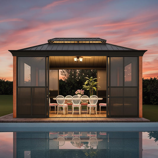 Solstice Premium All-Season Outdoor Wood Grain Sunroom With Sliding Doors And Double Top Roof (SAK58317)