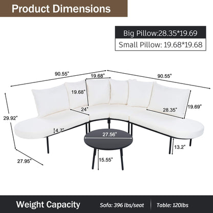 Premium Half-Moon 6-Person Curved All-Weather Outdoor Furniture Sofa Patio Set With Coffee Table And Cushions (SAK76332)