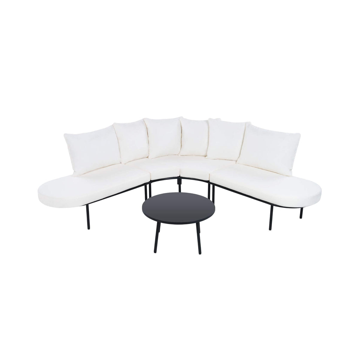 Premium Half-Moon 6-Person Curved All-Weather Outdoor Furniture Sofa Patio Set With Coffee Table And Cushions (SAK76332)