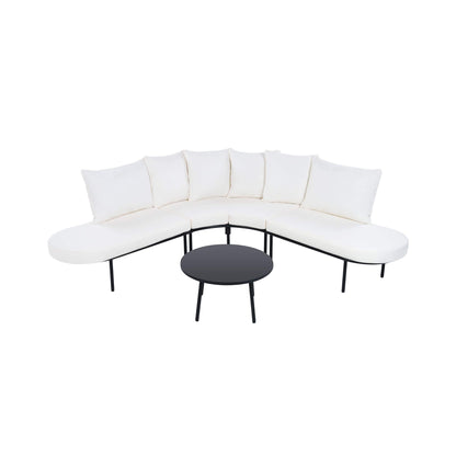 Premium Half-Moon 6-Person Curved All-Weather Outdoor Furniture Sofa Patio Set With Coffee Table And Cushions (SAK76332)