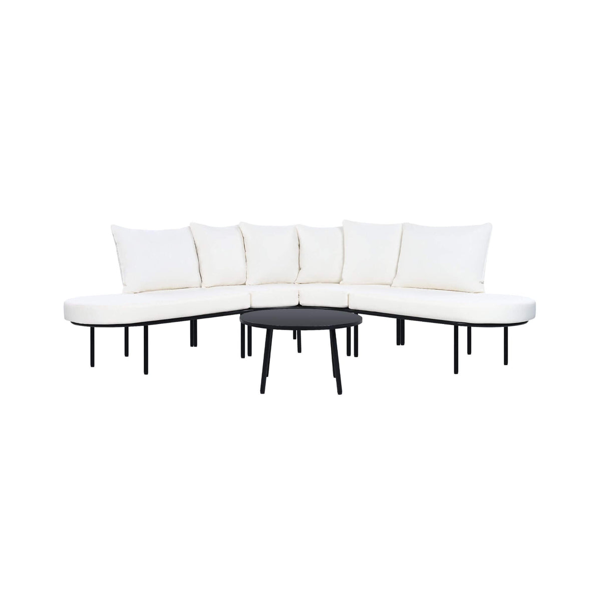 Premium Half-Moon 6-Person Curved All-Weather Outdoor Furniture Sofa Patio Set With Coffee Table And Cushions (SAK76332)