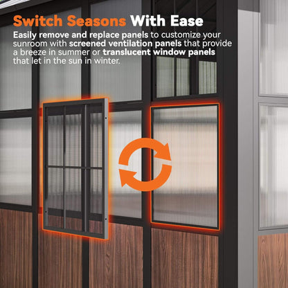 Grandview Premium Hardtop Aluminum Sunroom Solarium With TV Mount And Sliding Doors (SAK60439)