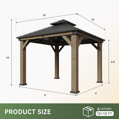 Premium Outdoor Cedar Wood Galvanized Steel Hardtop Gazebo (SAK23907)