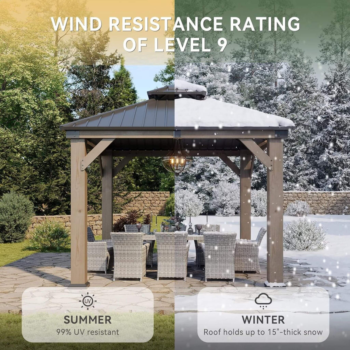 Premium Outdoor Cedar Wood Galvanized Steel Hardtop Gazebo (SAK23907)