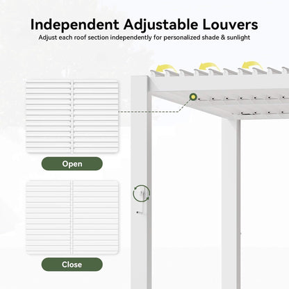 Premium White Outdoor Metal Louvered Pergola With Drainage System (SAK87265)