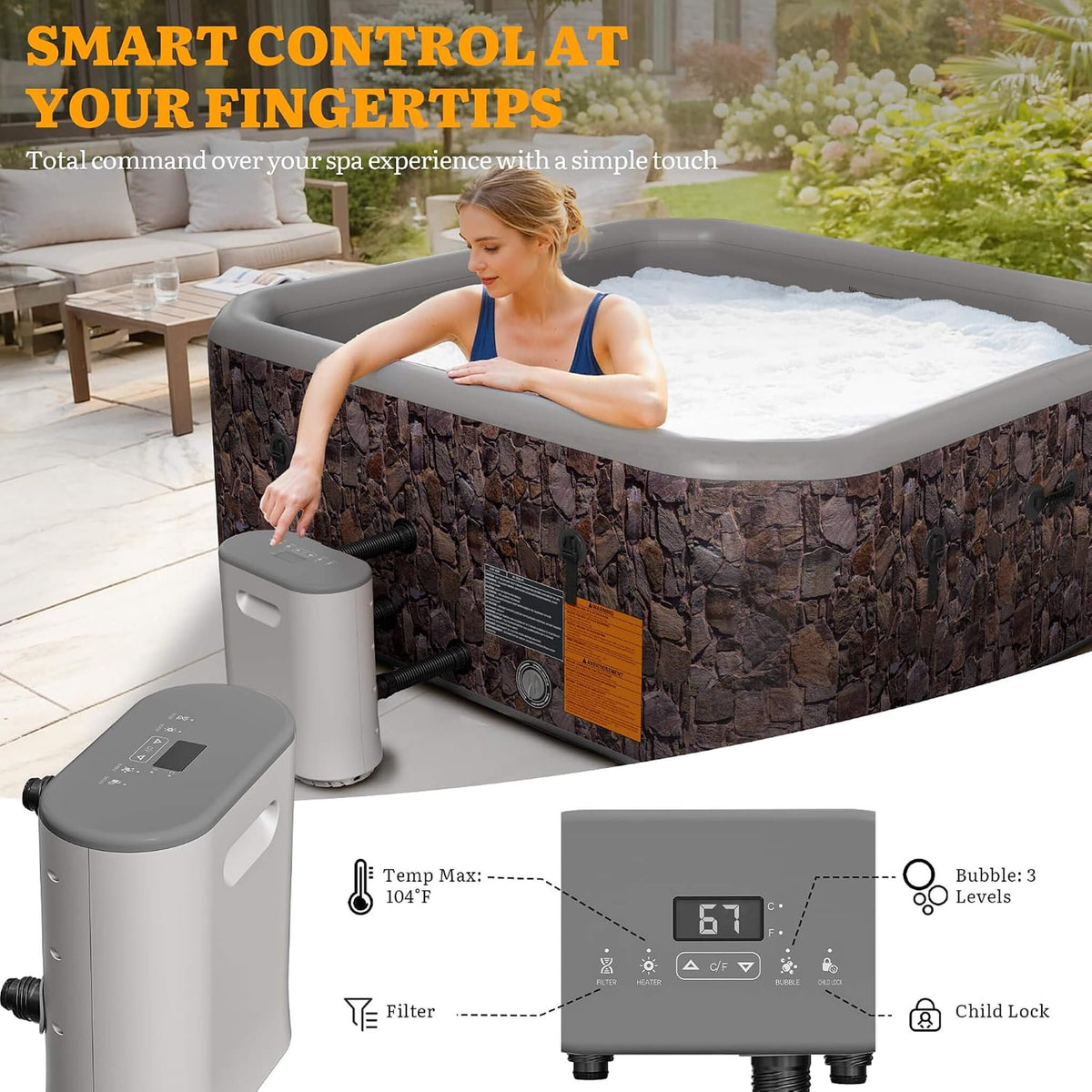 Premium 85-Inch 8-Person Portable Inflatable Hot Tub with Massage Jets