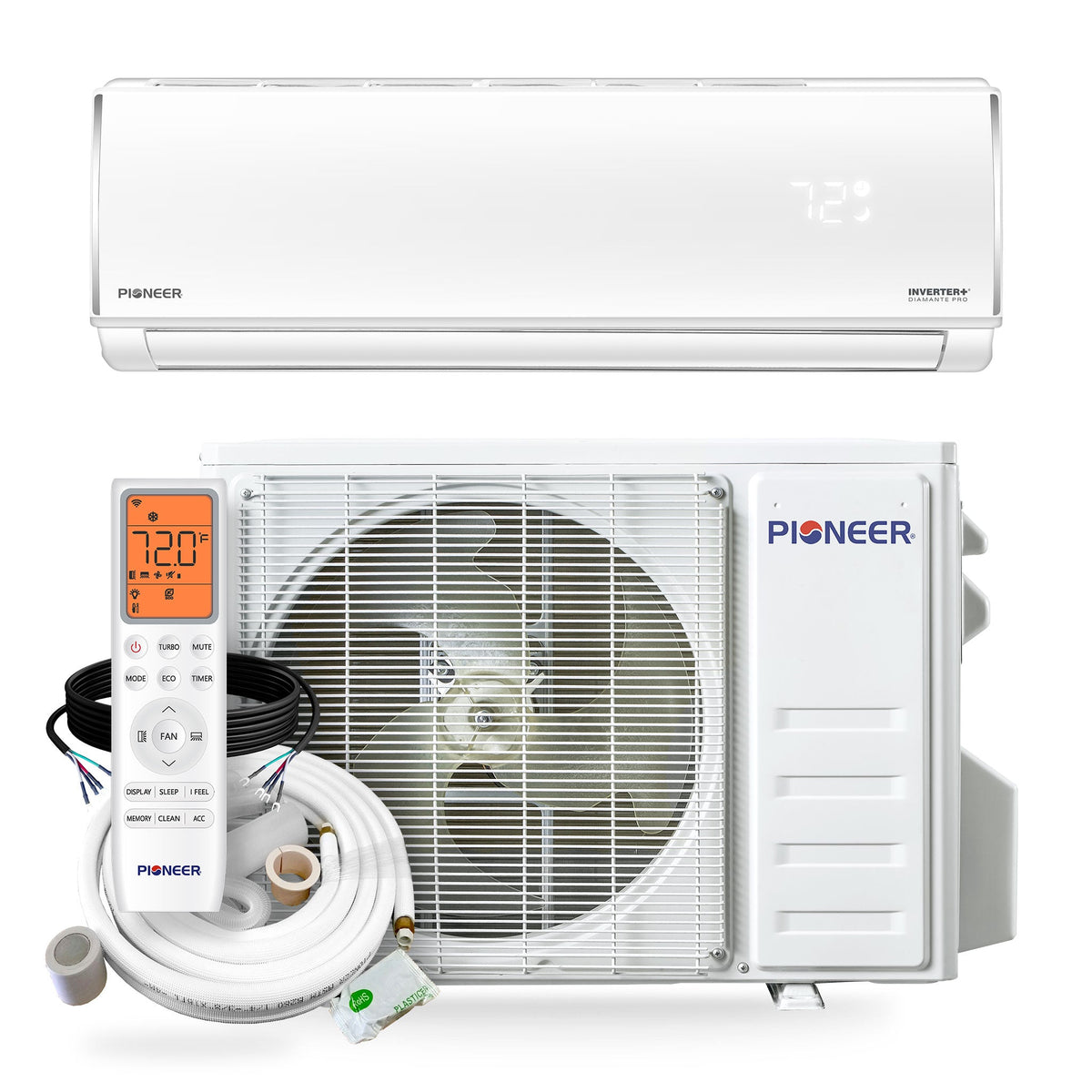 18,000 BTU High-Wall Ductless Mini-Split Heat Pump System with 16-Foot Installation Kit – 21 SEER2, 230V