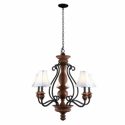Elysia 5-Light Chandelier with White Fabric Shades and Antiqued Gold Finish