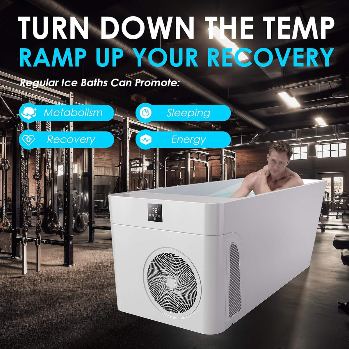 Smart 1-Piece Freestanding Cold Plunge Tub with Integrated Water Chiller