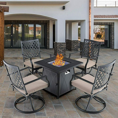 Sophia & William 5-Piece Outdoor Gas Fire Pit Table Set W/ Cushioned Swivel Dining Chairs (SAK63872)