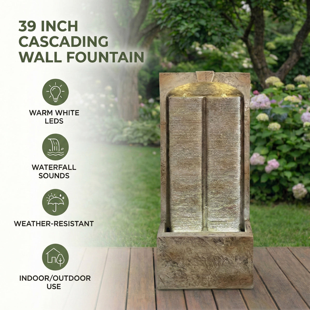 Resin Sandstone Outdoor Wall Water Fountain with Warm LED