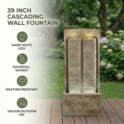 Resin Sandstone Outdoor Wall Water Fountain with Warm LED
