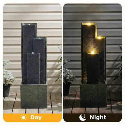 Resin Slate Water Wall Fountain 3 Column Top Lit