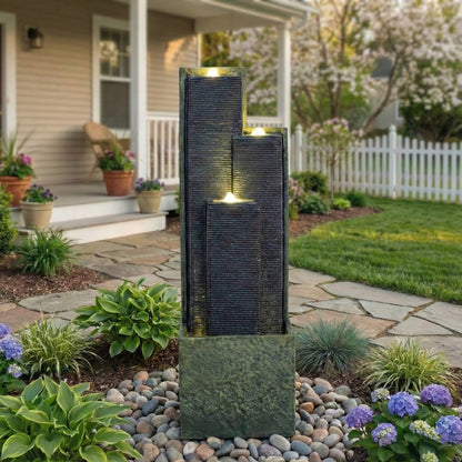 Resin Slate Water Wall Fountain 3 Column Top Lit