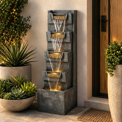 Resin Modern Outdoor Fountain 39 Inch Tilted Chutes