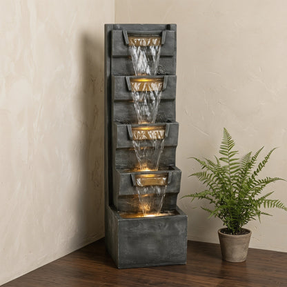 Resin Modern Outdoor Fountain 39 Inch Tilted Chutes