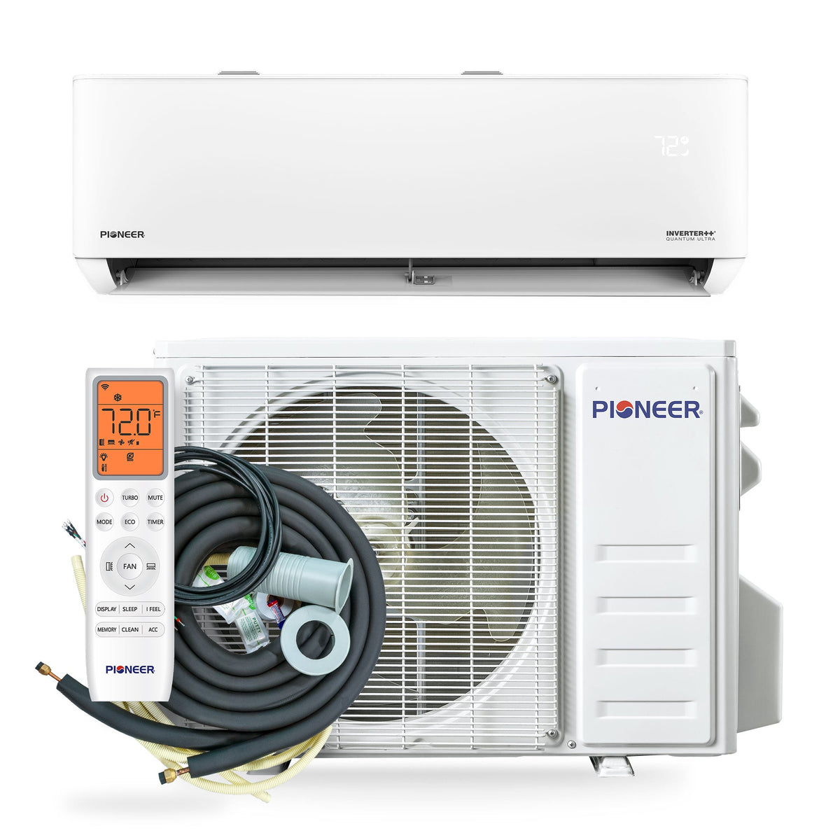 Pioneer® Quantum Ultra™ 18,000 BTU 23 SEER2 230V High-Wall Ductless Energy-Star Mini-Split Air Conditioner Inverter Heat Pump Full Set