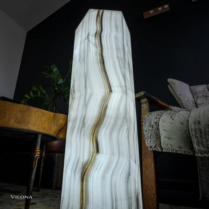 Small White Ice Onyx Hexagonal Floor Lamp – 39.5" Tall