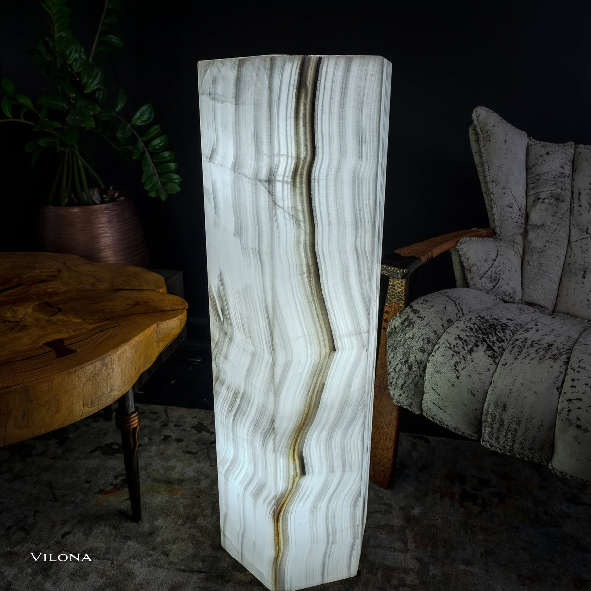 Small White Ice Onyx Hexagonal Floor Lamp – 39.5" Tall