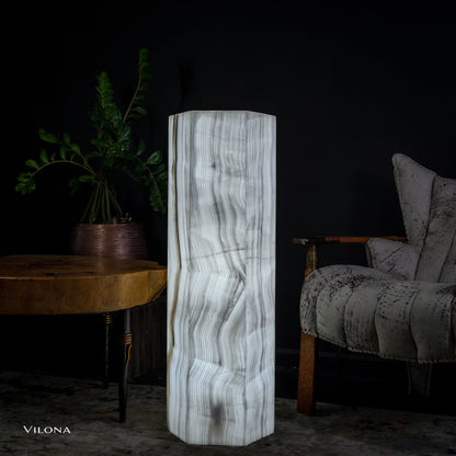 Small White Ice Onyx Hexagonal Floor Lamp – 39.5" Tall