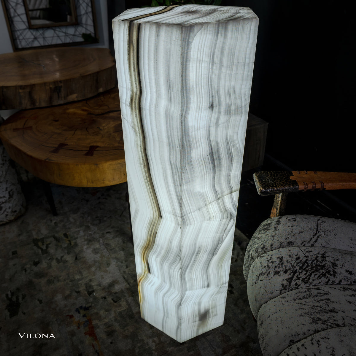 Small White Ice Onyx Hexagonal Floor Lamp – 39.5" Tall