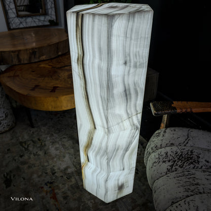 Small White Ice Onyx Hexagonal Floor Lamp – 39.5" Tall