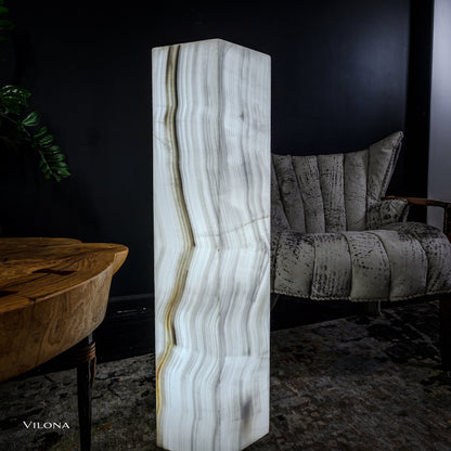 Small White Ice Onyx Hexagonal Floor Lamp – 39.5" Tall