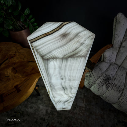 Small White Ice Onyx Hexagonal Floor Lamp – 39.5" Tall