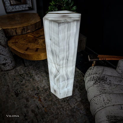 Small White Ice Onyx Hexagonal Floor Lamp – 39.5" Tall