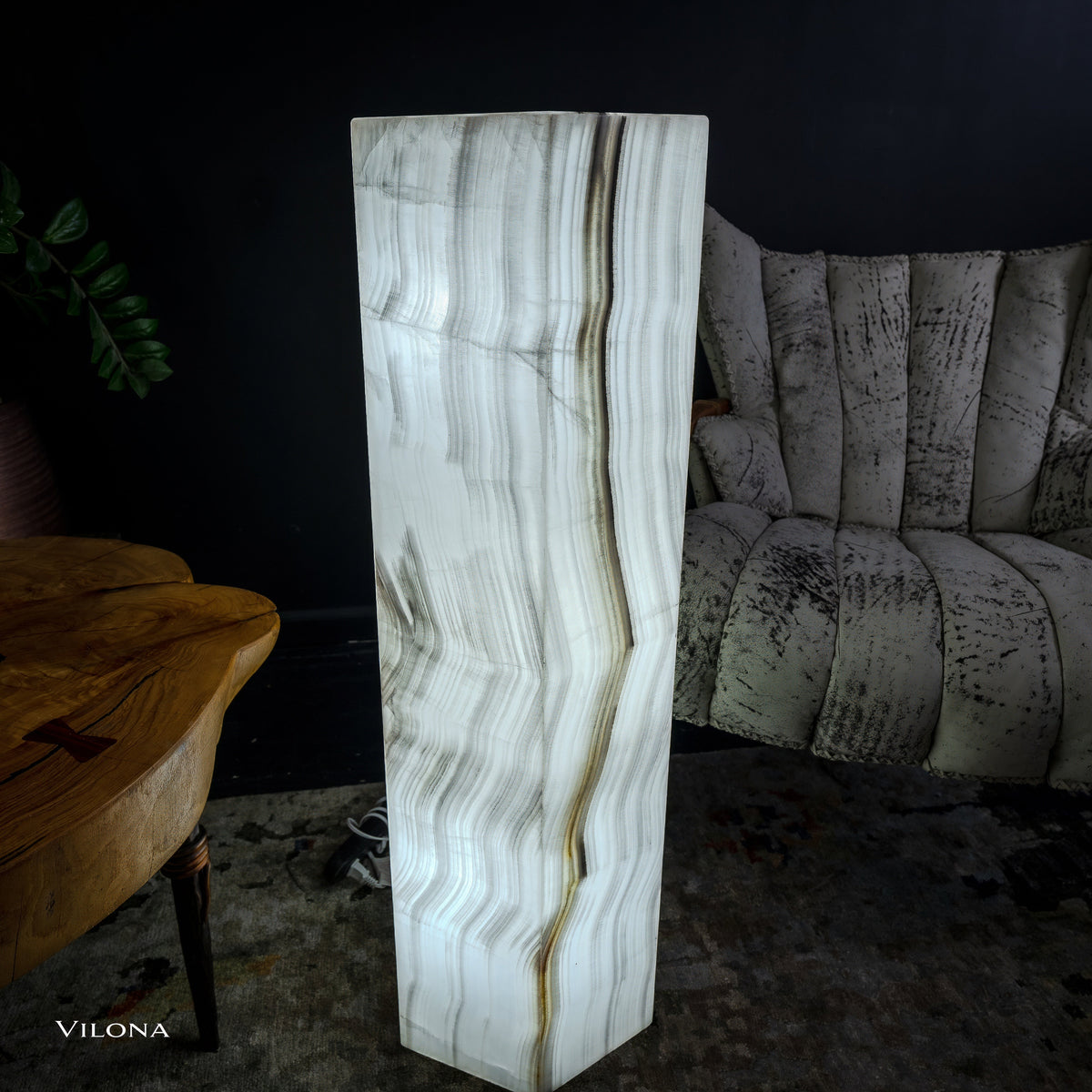 Small White Ice Onyx Hexagonal Floor Lamp – 39.5" Tall
