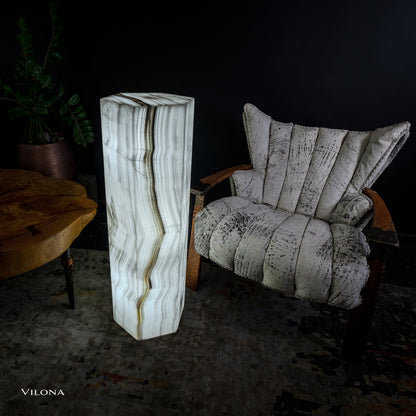 Small White Ice Onyx Hexagonal Floor Lamp – 39.5" Tall